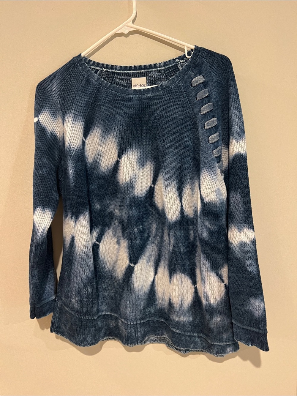 NIC+ZOE Women's Cotton blend Tie-Dye Crewneck Sweater - Navy & White